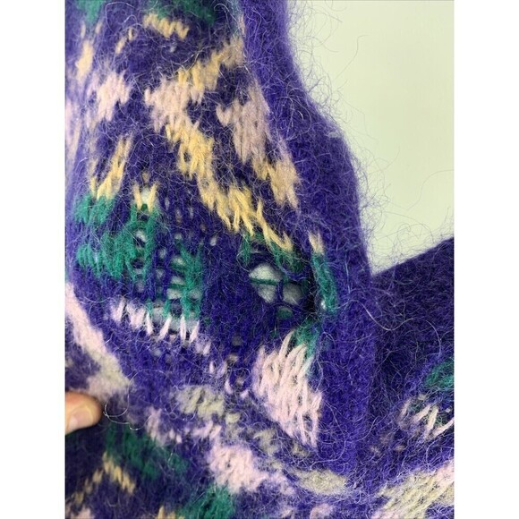 Benetton Sweater Collared Purple Green Pattern Pullover Button Wool Women Medium - Picture 7 of 15